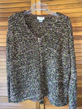 Talbots Multicolor Speckled Zip Cardigan with Pink and Green Flecks Size 1X